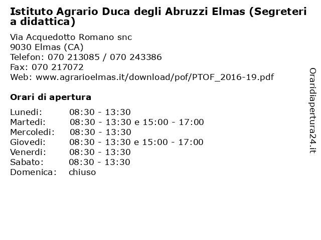 Istituto Agrario Duca degli Abruzzi Elmas (Segreteria didattica) a Elmas (CA): indirizzo e orari di apertura