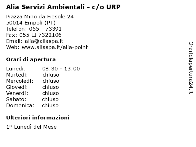 Alia Servizi Ambientali - c/o URP a Empoli (PT): indirizzo e orari di apertura