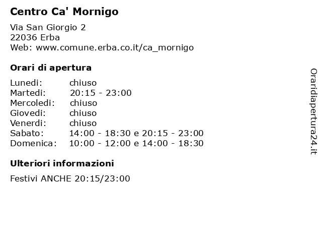 Centro Ca' Mornigo a Erba: indirizzo e orari di apertura