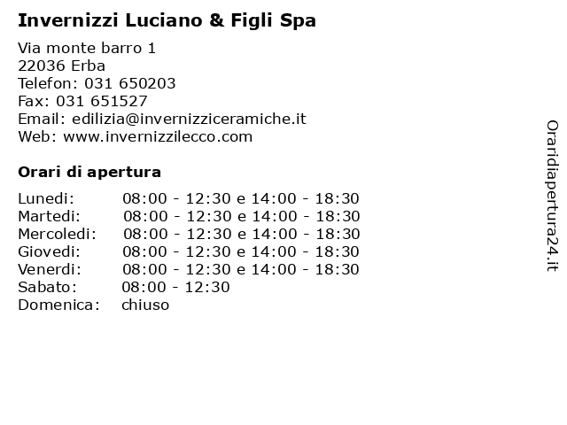 Invernizzi Luciano & Figli Spa a Erba: indirizzo e orari di apertura