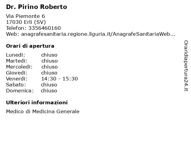 Dr. Pirino Roberto a Erli (SV): indirizzo e orari di apertura