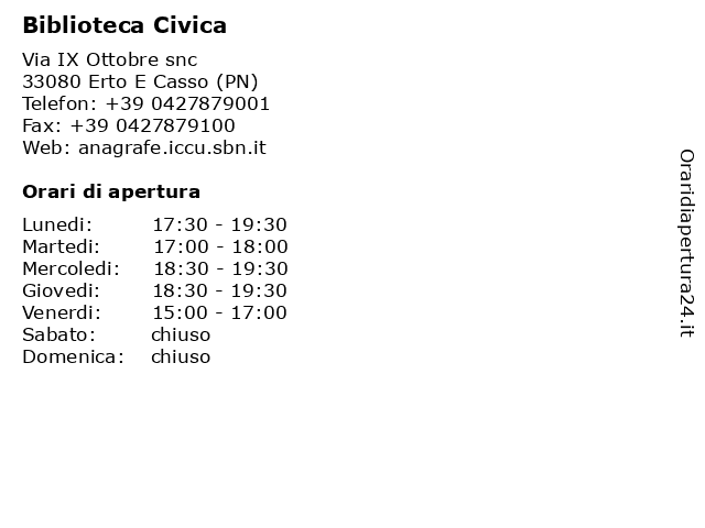 Biblioteca Civica a Erto E Casso (PN): indirizzo e orari di apertura