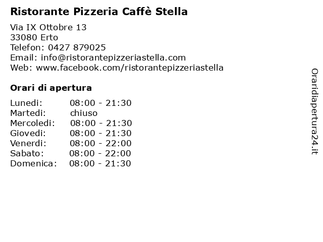Ristorante Pizzeria Caffè Stella a Erto: indirizzo e orari di apertura