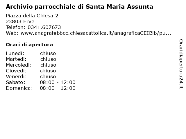 Archivio parrocchiale di Santa Maria Assunta a Erve: indirizzo e orari di apertura