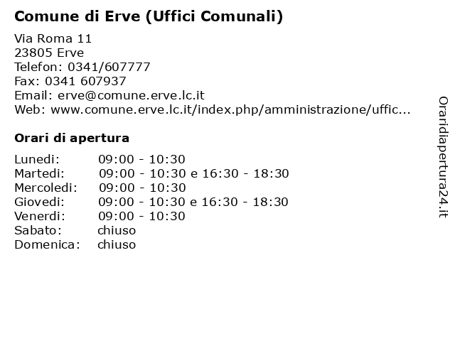 Comune di Erve (Uffici Comunali) a Erve: indirizzo e orari di apertura