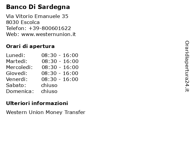 Banco Di Sardegna a Escolca: indirizzo e orari di apertura