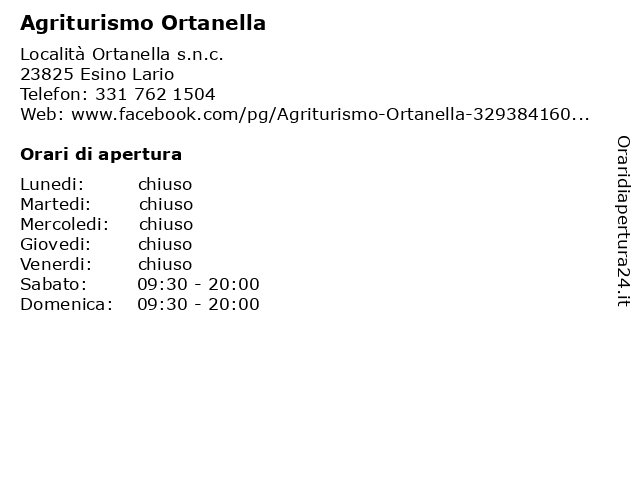 Agriturismo Ortanella a Esino Lario: indirizzo e orari di apertura