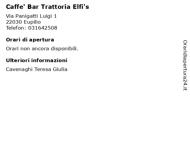 Caffe' Bar Trattoria Elfi's a Eupilio: indirizzo e orari di apertura