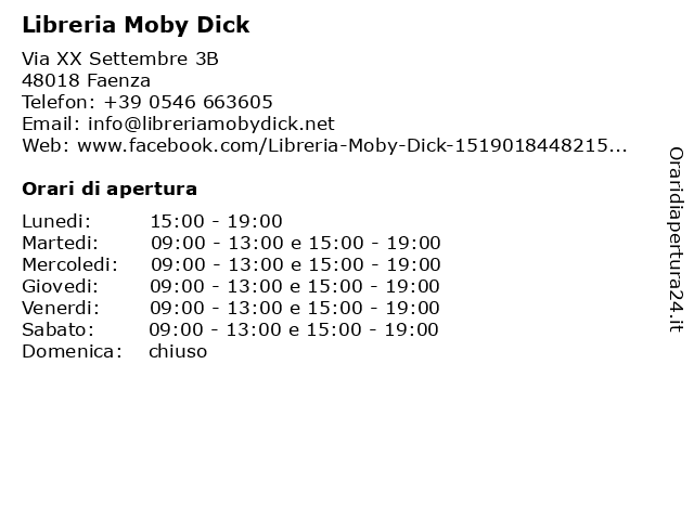 Libreria Moby Dick a Faenza: indirizzo e orari di apertura