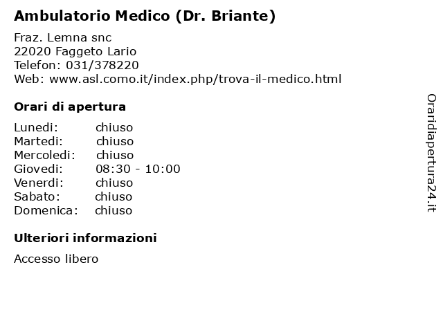 Ambulatorio Medico (Dr. Briante) a Faggeto Lario: indirizzo e orari di apertura