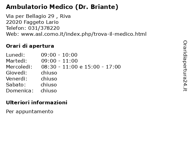 Ambulatorio Medico (Dr. Briante) a Faggeto Lario: indirizzo e orari di apertura