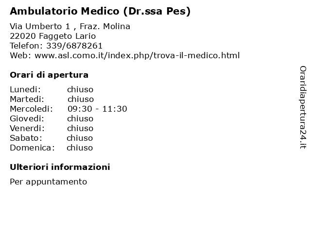 Ambulatorio Medico (Dr.ssa Pes) a Faggeto Lario: indirizzo e orari di apertura