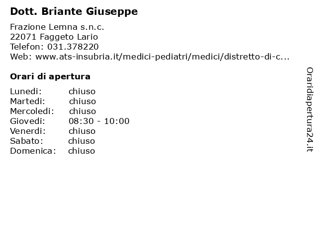 Dott. Briante Giuseppe a Faggeto Lario: indirizzo e orari di apertura