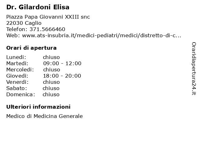 Dr. Gilardoni Elisa a Faggeto Lario: indirizzo e orari di apertura