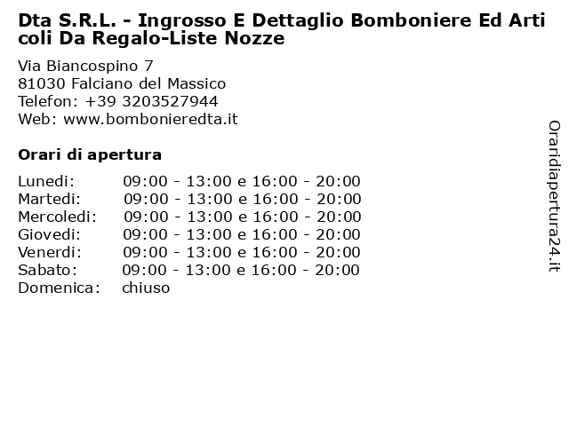 Dta S.R.L. - Ingrosso E Dettaglio Bomboniere Ed Articoli Da Regalo-Liste Nozze a Falciano del Massico: indirizzo e orari di apertura