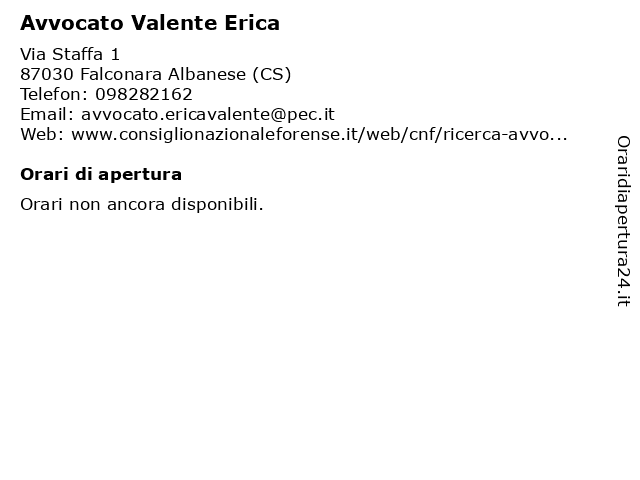 Avvocato Valente Erica a Falconara Albanese (CS): indirizzo e orari di apertura