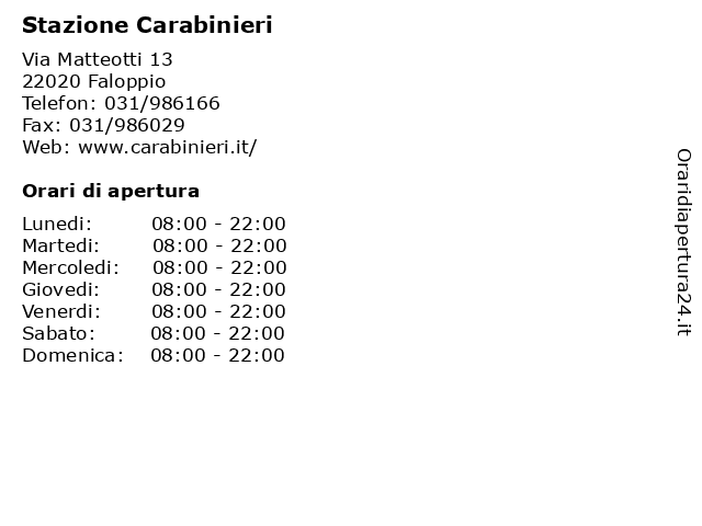 Stazione Carabinieri a Faloppio: indirizzo e orari di apertura
