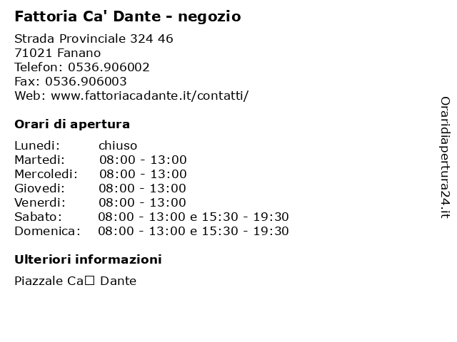 Fattoria Ca' Dante - negozio a Fanano: indirizzo e orari di apertura