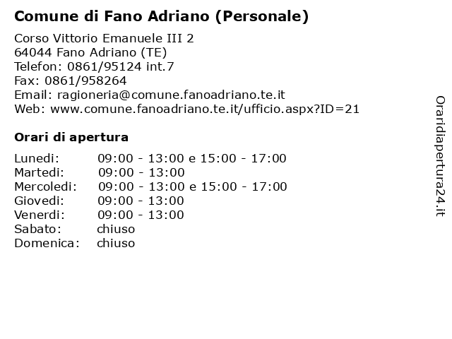 Comune di Fano Adriano (Personale) a Fano Adriano (TE): indirizzo e orari di apertura