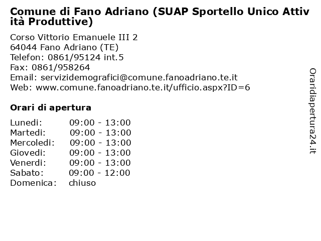 Comune di Fano Adriano (SUAP Sportello Unico Attività Produttive) a Fano Adriano (TE): indirizzo e orari di apertura