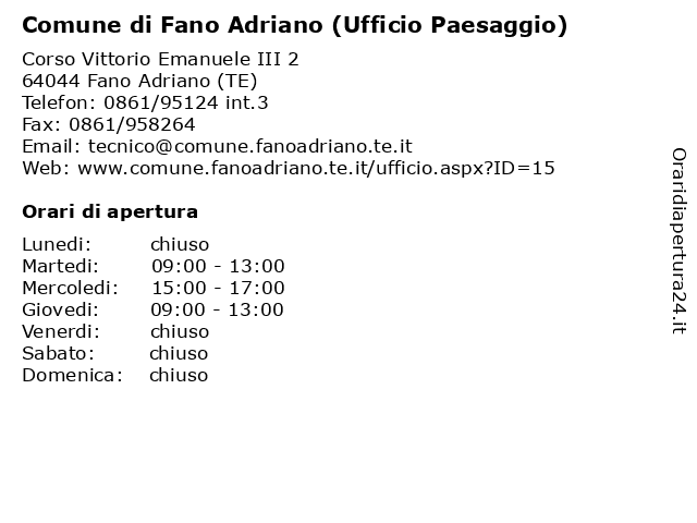 Comune di Fano Adriano (Ufficio Paesaggio) a Fano Adriano (TE): indirizzo e orari di apertura
