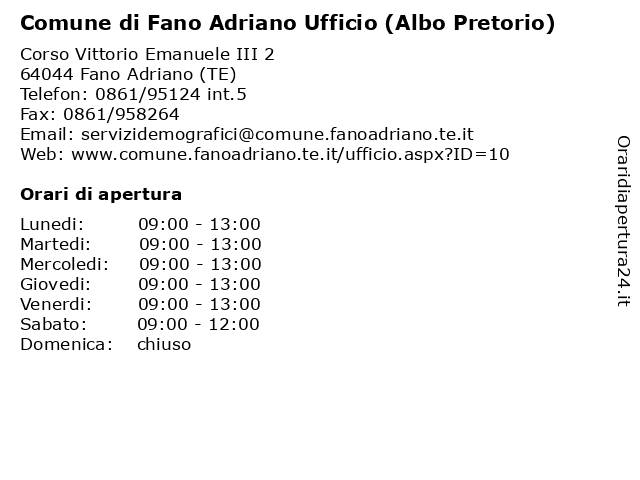 Comune di Fano Adriano Ufficio (Albo Pretorio) a Fano Adriano (TE): indirizzo e orari di apertura