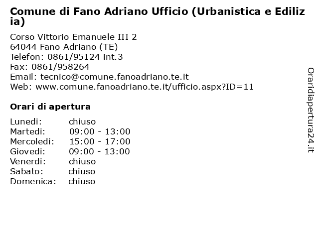 Comune di Fano Adriano Ufficio (Urbanistica e Edilizia) a Fano Adriano (TE): indirizzo e orari di apertura