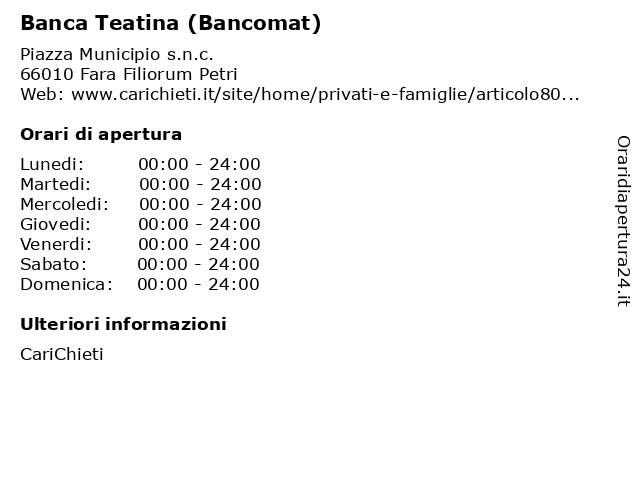 Banca Teatina (Bancomat) a Fara Filiorum Petri: indirizzo e orari di apertura