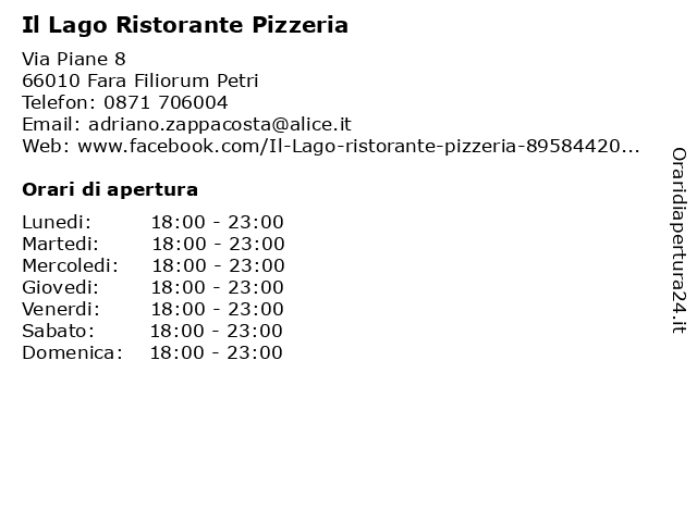 Il Lago Ristorante Pizzeria a Fara Filiorum Petri: indirizzo e orari di apertura