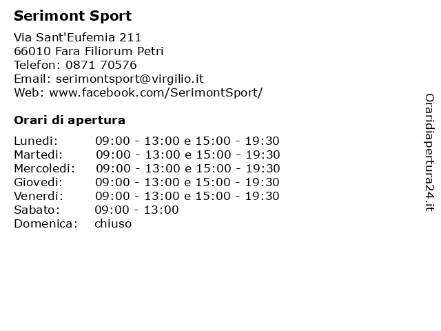Serimont Sport a Fara Filiorum Petri: indirizzo e orari di apertura