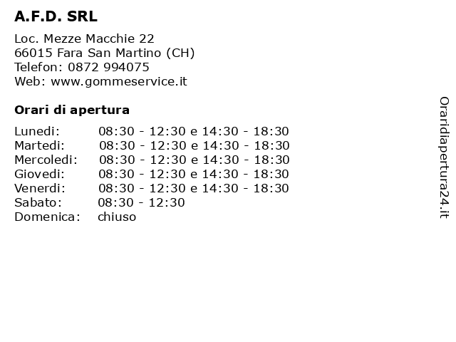 A.F.D. SRL a Fara San Martino (CH): indirizzo e orari di apertura