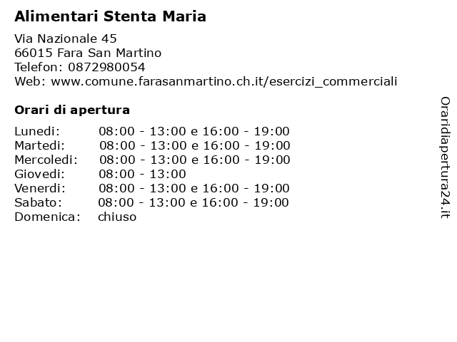 Alimentari Stenta Maria a Fara San Martino: indirizzo e orari di apertura