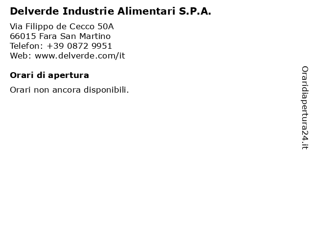 Delverde Industrie Alimentari S.P.A. a Fara San Martino: indirizzo e orari di apertura