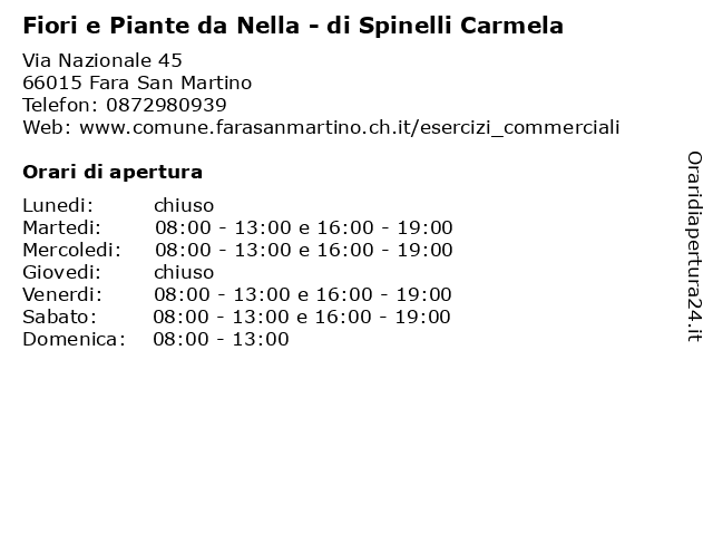 Fiori e Piante da Nella - di Spinelli Carmela a Fara San Martino: indirizzo e orari di apertura