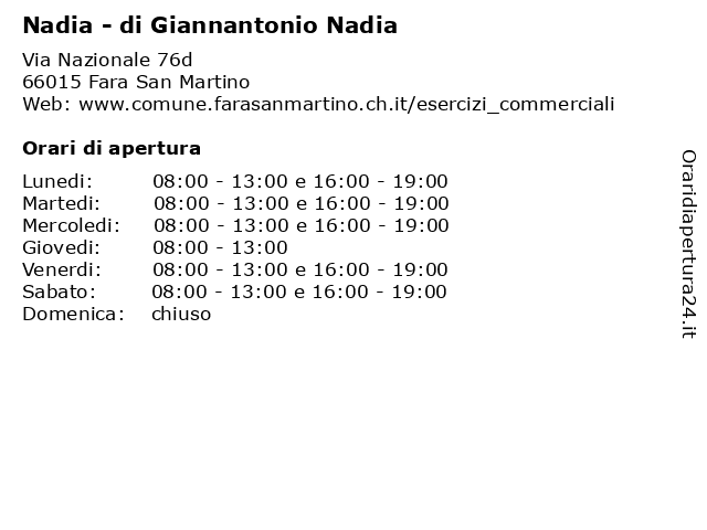 Nadia - di Giannantonio Nadia a Fara San Martino: indirizzo e orari di apertura