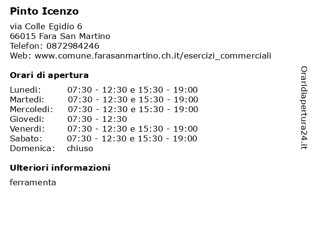 Pinto Icenzo a Fara San Martino: indirizzo e orari di apertura