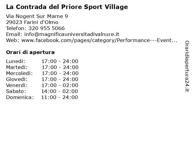 La Contrada del Priore Sport Village a Farini d'Olmo: indirizzo e orari di apertura