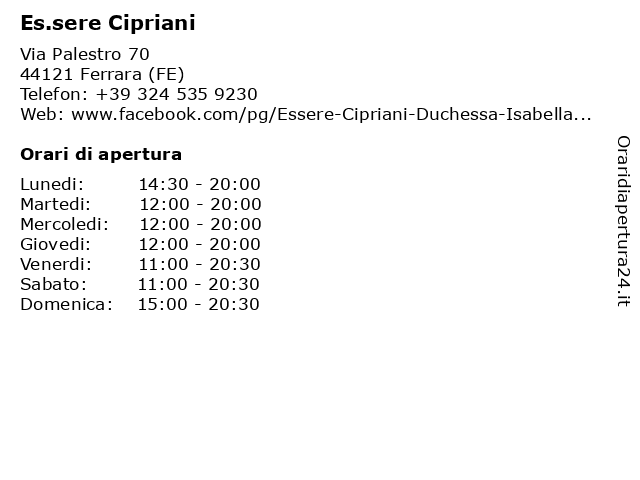 Es.sere Cipriani a Ferrara (FE): indirizzo e orari di apertura