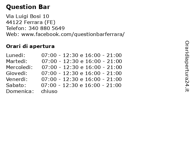 Question Bar a Ferrara (FE): indirizzo e orari di apertura