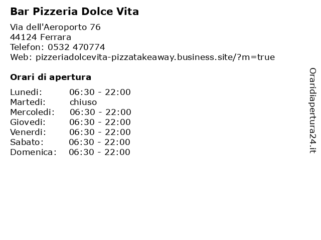 Bar Pizzeria Dolce Vita a Ferrara: indirizzo e orari di apertura
