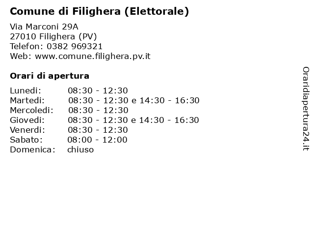 Comune di Filighera (Elettorale) a Filighera (PV): indirizzo e orari di apertura