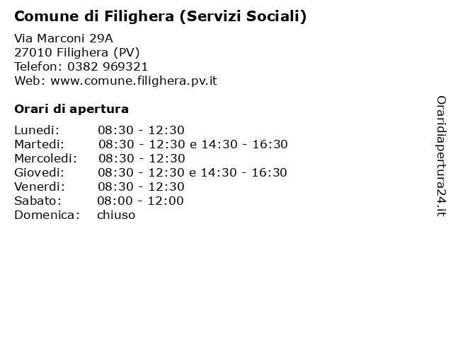 Comune di Filighera (Servizi Sociali) a Filighera (PV): indirizzo e orari di apertura