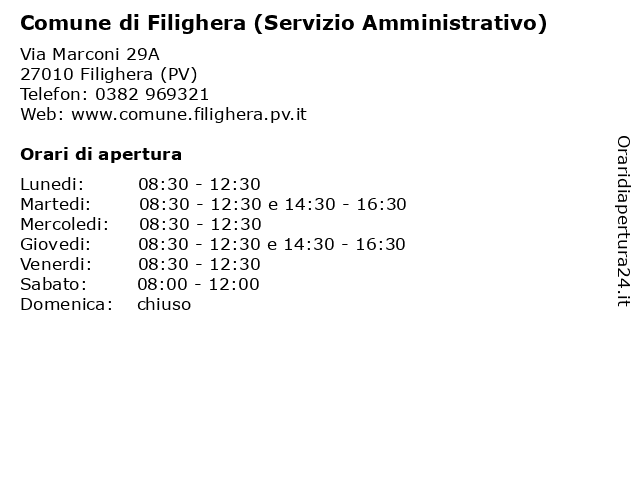 Comune di Filighera (Servizio Amministrativo) a Filighera (PV): indirizzo e orari di apertura