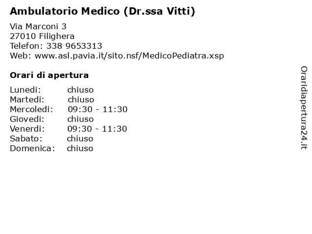 Ambulatorio Medico (Dr.ssa Vitti) a Filighera: indirizzo e orari di apertura