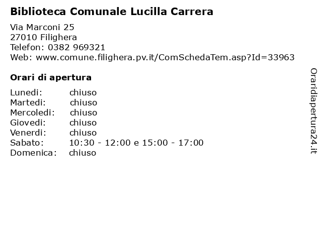 Biblioteca Comunale Lucilla Carrera a Filighera: indirizzo e orari di apertura
