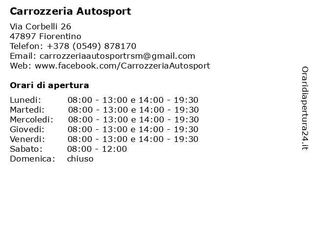 Carrozzeria Autosport a Fiorentino: indirizzo e orari di apertura