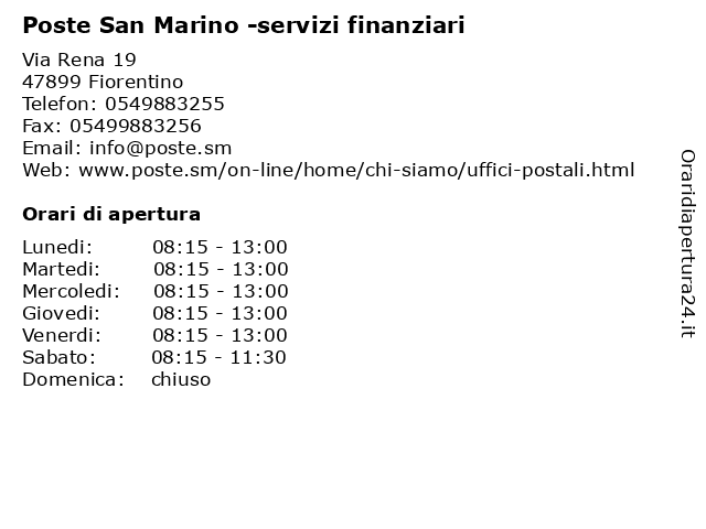 Poste San Marino -servizi finanziari a Fiorentino: indirizzo e orari di apertura