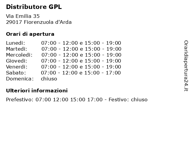 Distributore GPL a Fiorenzuola d'Arda: indirizzo e orari di apertura