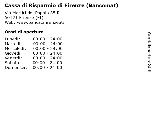 Cassa di Risparmio di Firenze (Bancomat) a Firenze (FI): indirizzo e orari di apertura