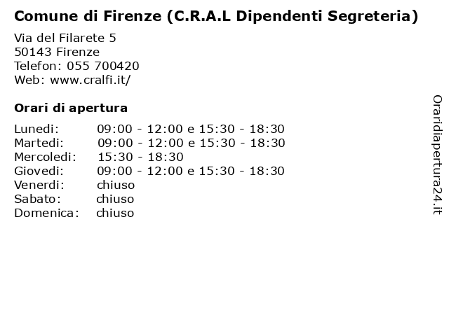 Comune di Firenze (C.R.A.L Dipendenti Segreteria) a Firenze: indirizzo e orari di apertura